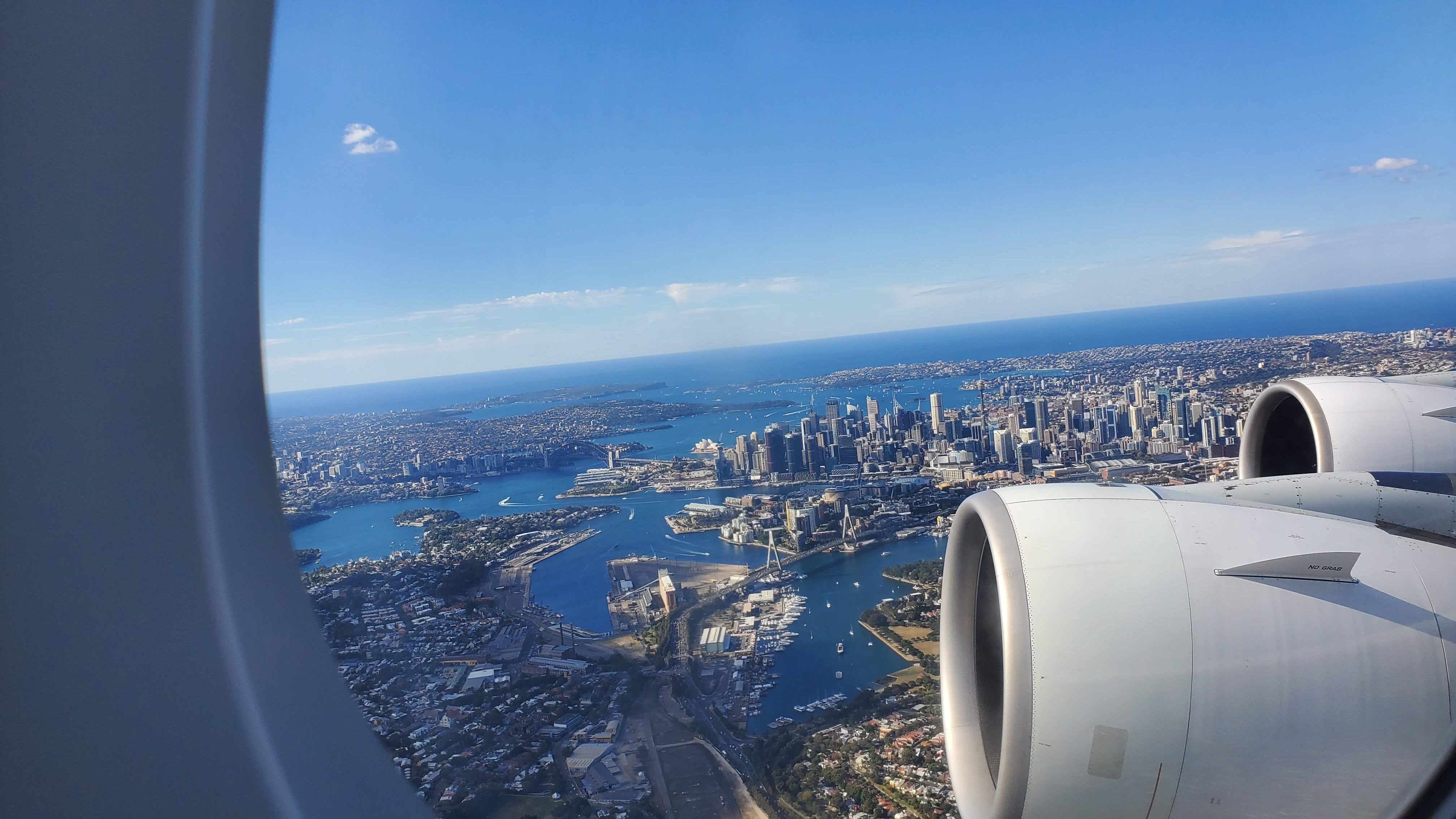 View from airplane window over Sydney, Australia. 
